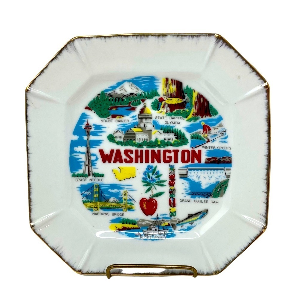 Beautiful Washington State Square Vintage Souvenir Plate, 8”